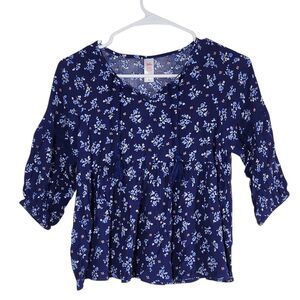 Justice Navy Floral Blouse NWT Size 10 Girl's Boho Floral Top